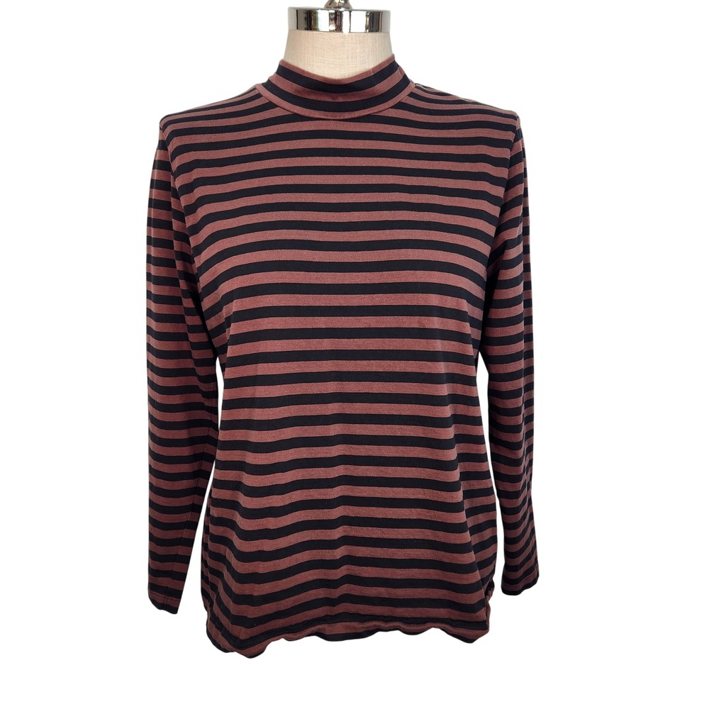 Gudrun‎ Sjoden Striped Mock Neck Long Sleeve Organic Cotton Top Women Large